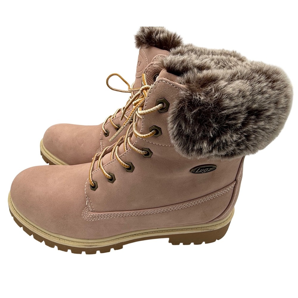 Lugz Ruckus Fur Pink Faux Fur Lace Up Boots Womens 11 WRUCKRHFUE-682 NEW